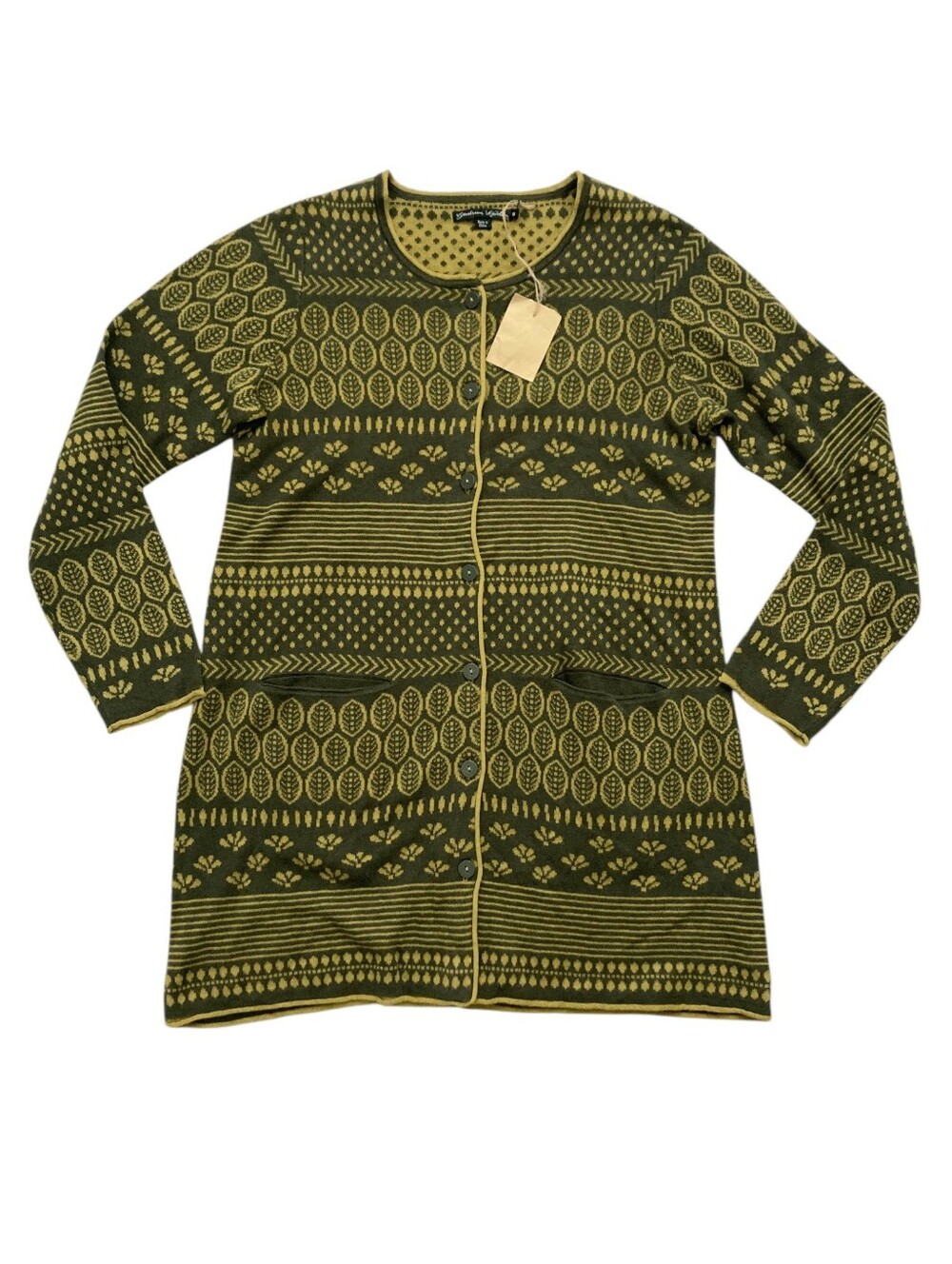 Gudrun Sjoden Green Leaf long Cardigan sweater S Organic Cotton Wool Boho Nwt - Picture 14 of 15